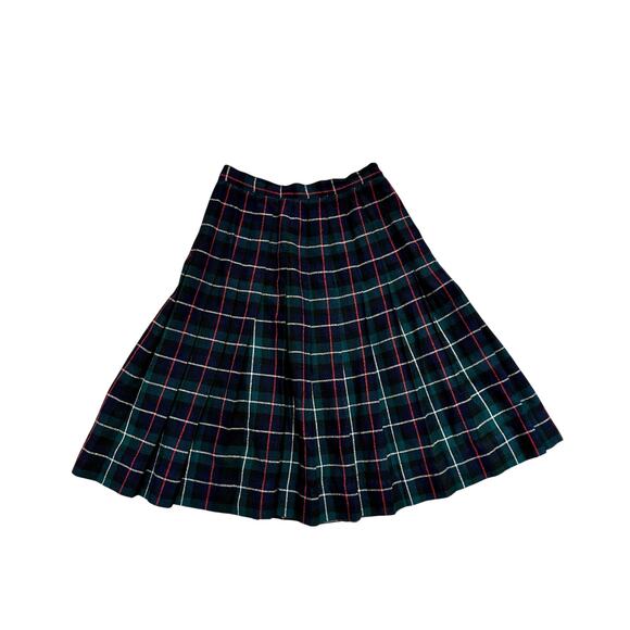 Vintage Blue Green Tartan Plaid Pleated Wool Skirt 26" Waist - Picture 1 of 6